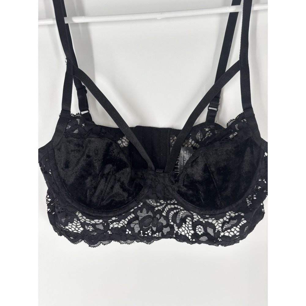 KIllstar Womens Velvet Lace Black Bra Sz S Whimsigoth Fairy Grunge Onyx Boudoir